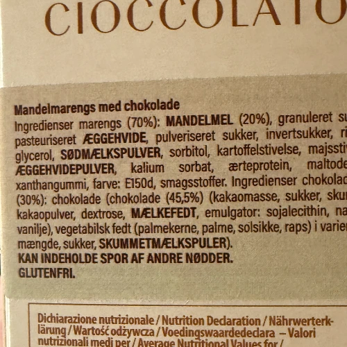 Ingrediensliste på chokolade macarons
