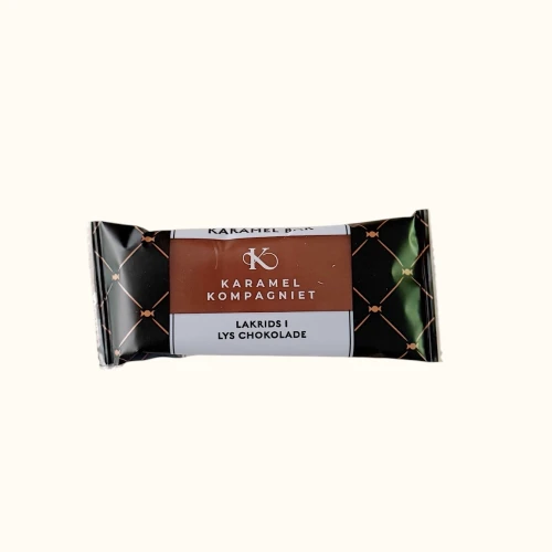 Karamelbar med lakrids og lys chokoladeovertræk